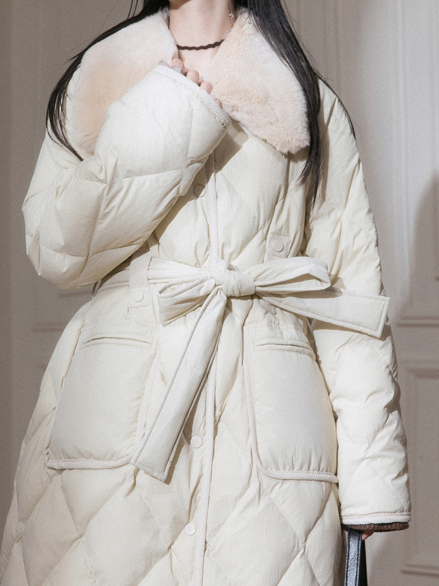 Fur Collar Diamond Stitch Down Coat
