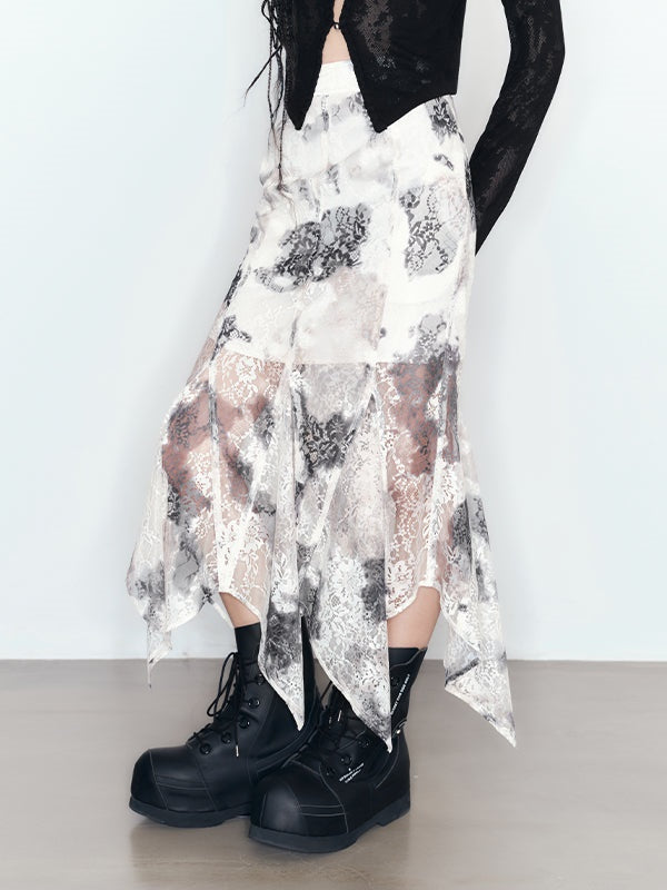 Tie-dye Printing Lace Shirt & Skirt