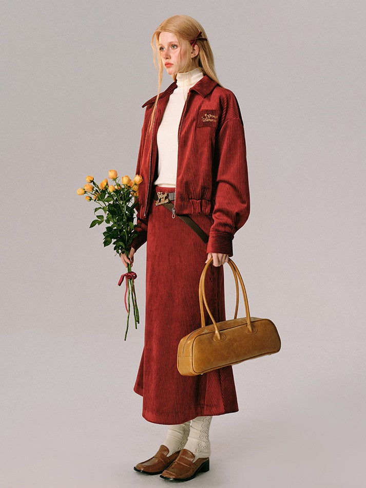 Samt Swing Top Blouson & Mini Faltenrock & langer Meerjungfrau -Rock