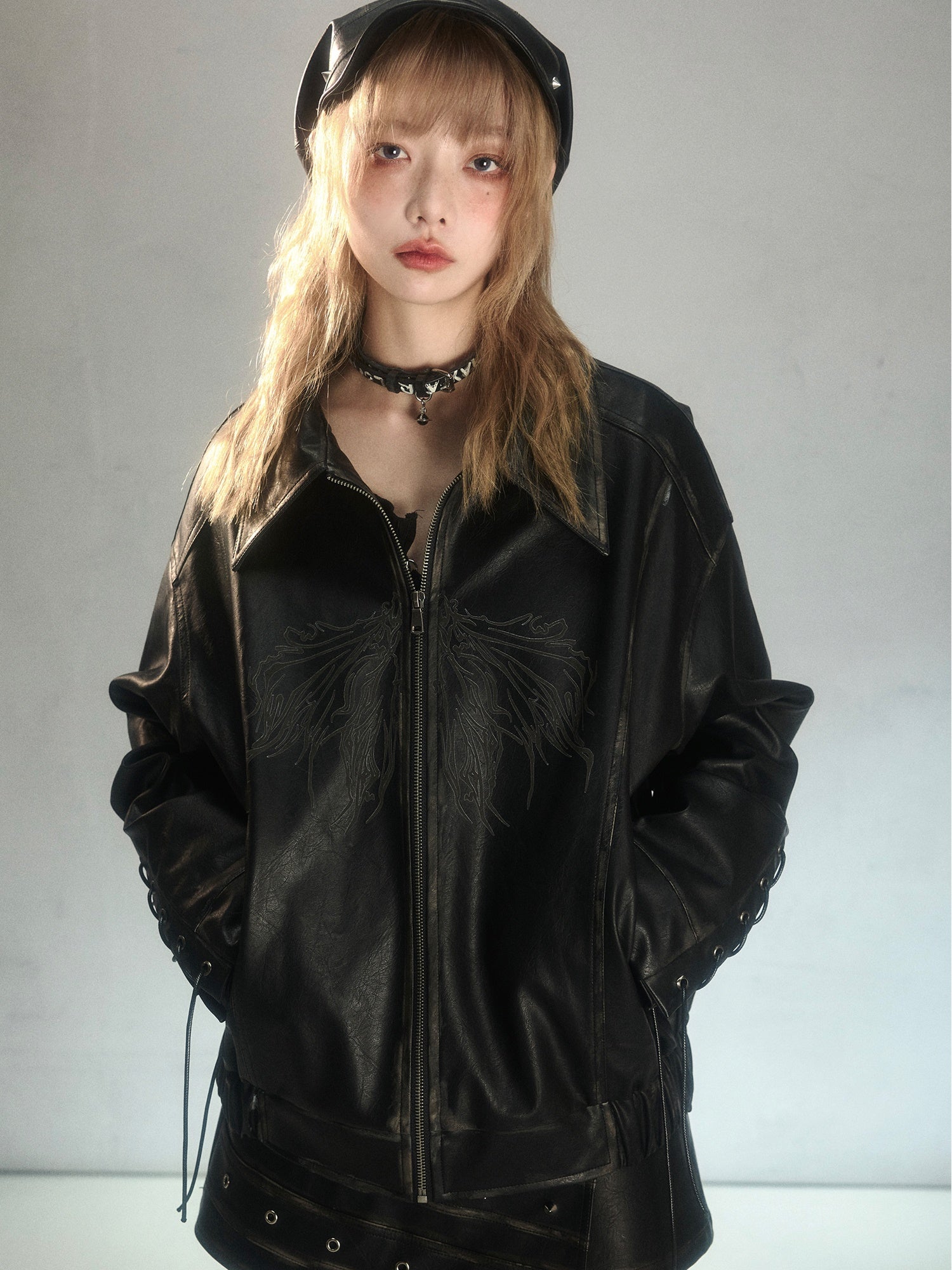 Veste en cuir lâche imprimé à l&