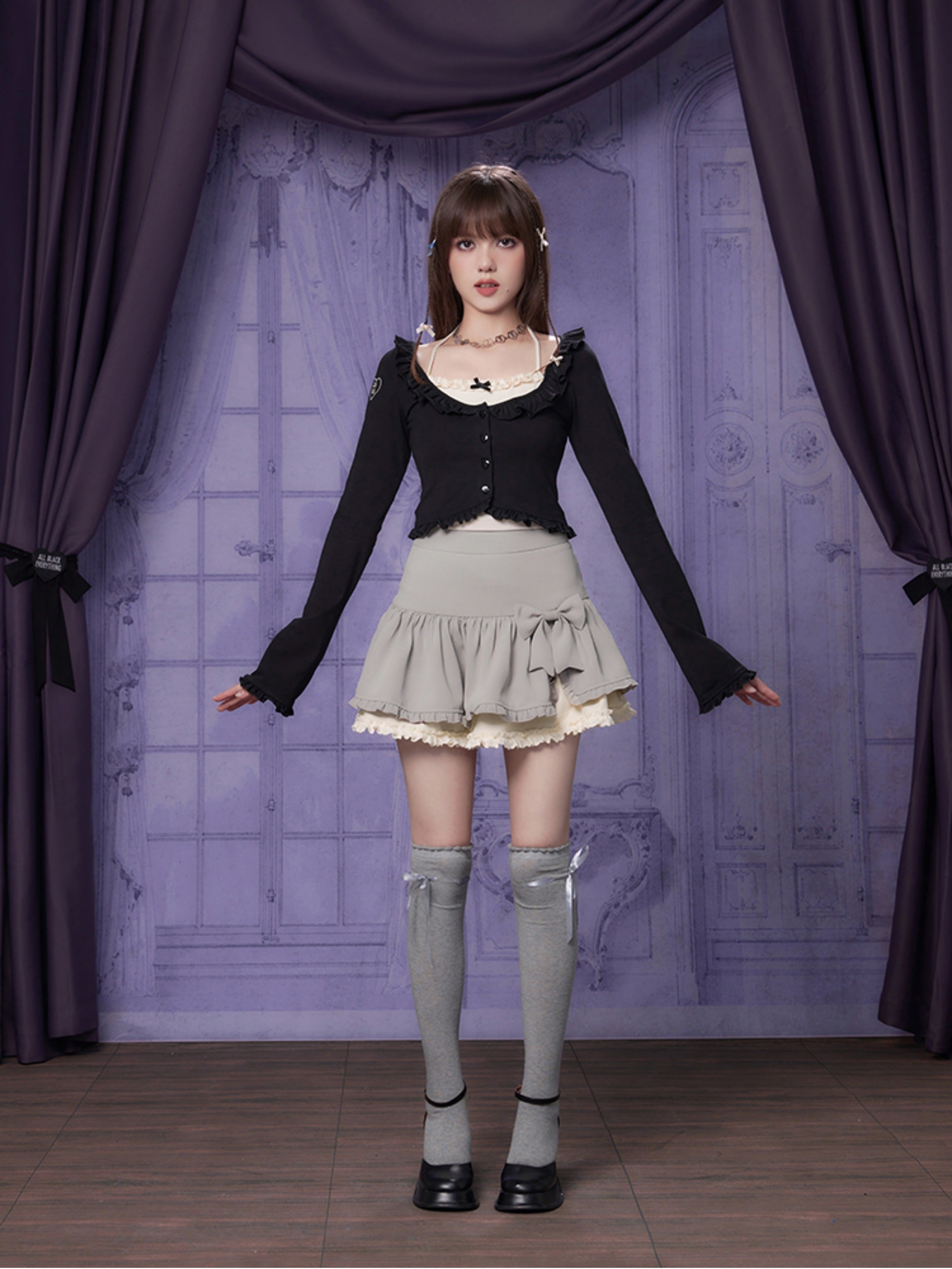 Halterneck 가짜 2 피스 가디건 탑