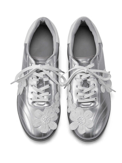Silver Lace Flower Sneakers