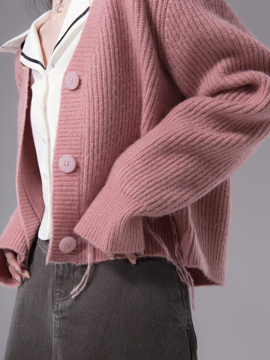 Fringe Design V-neck Knitted Cardigan