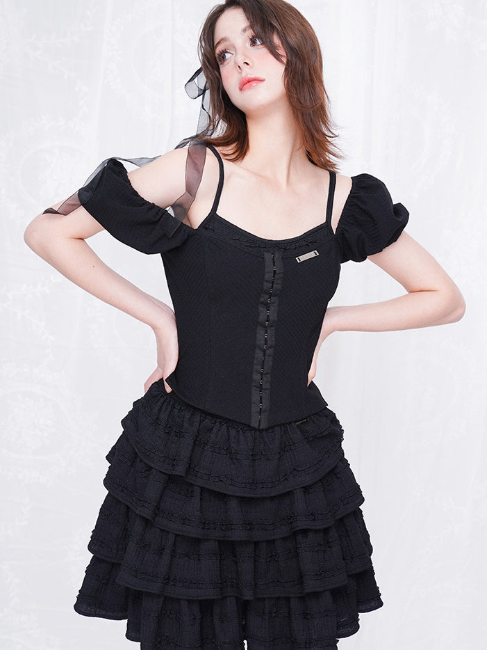 Knitted Sling Cake One-piece & Corset Top Set-up