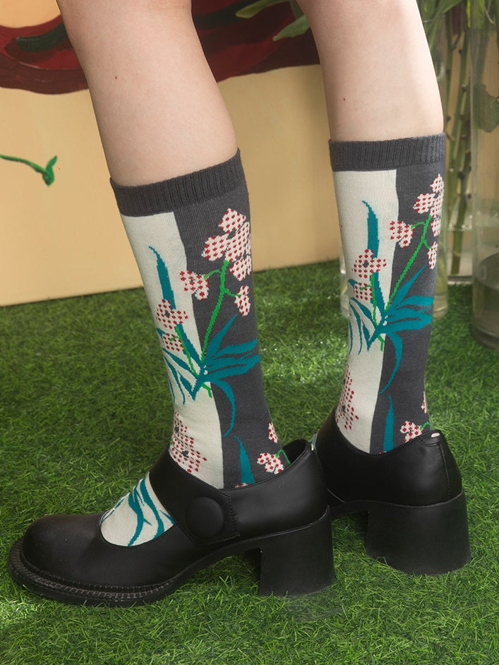 Phalaenopsis Jacquard Mid-calf Socks