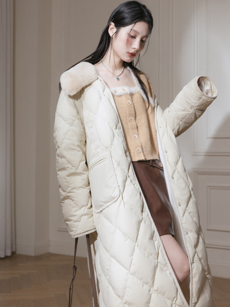 Fur Collar Diamond Stitch Down Coat