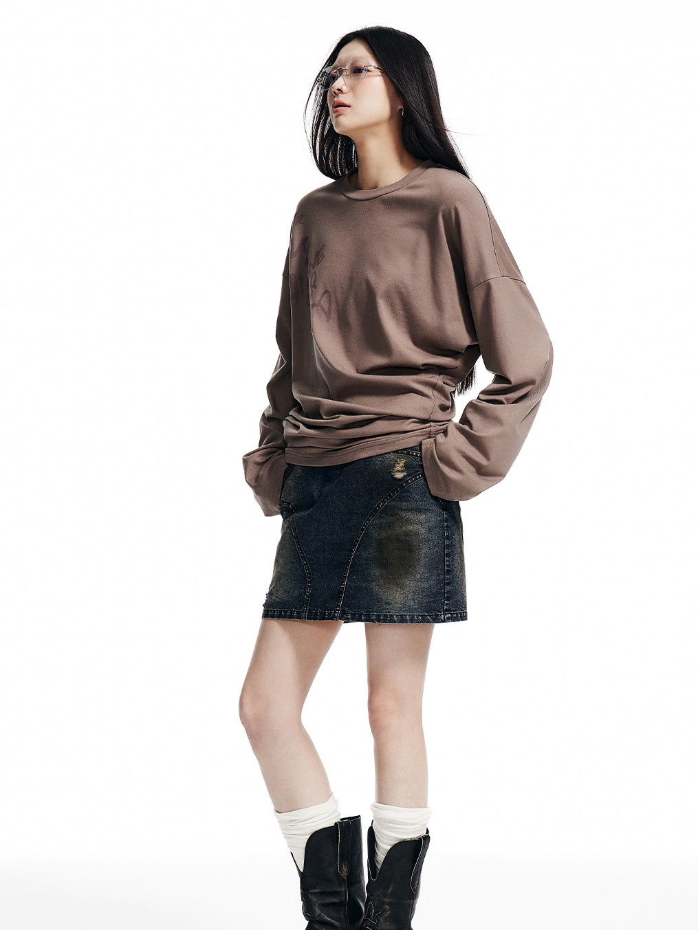 Loose Letter Printed Long-sleeved T-shirt