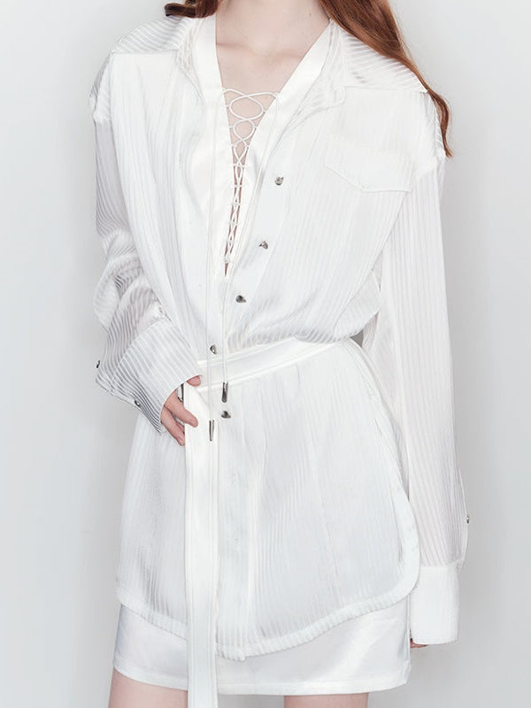 Fake 2 Piece Strapy Shirt Ein-Stück
