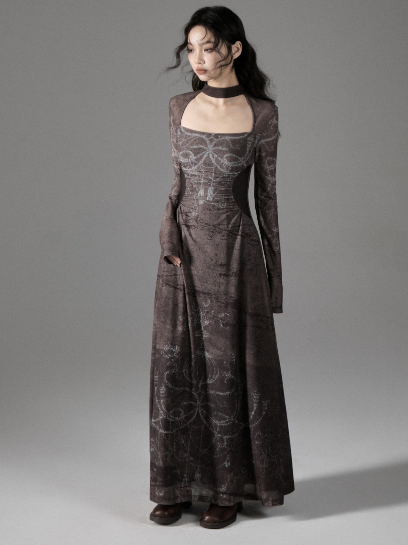 Taille imprimée Slim Long Robe