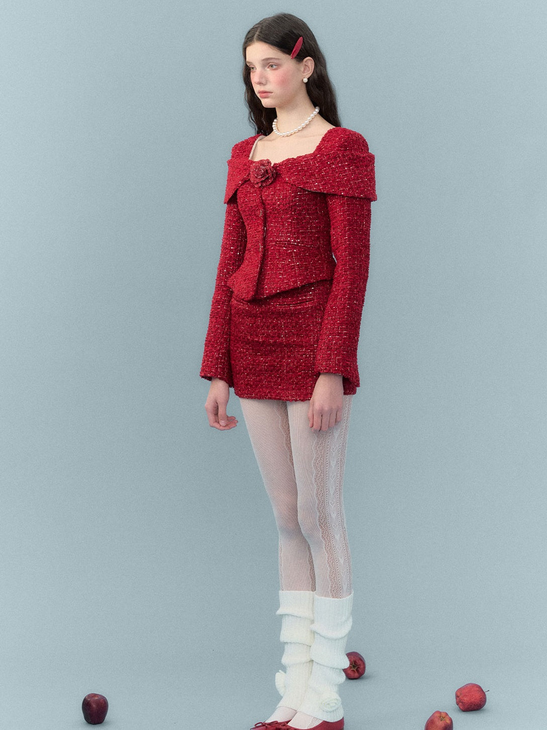 Woven Shag Retro Tweed Jacket & Short & Long Skirt