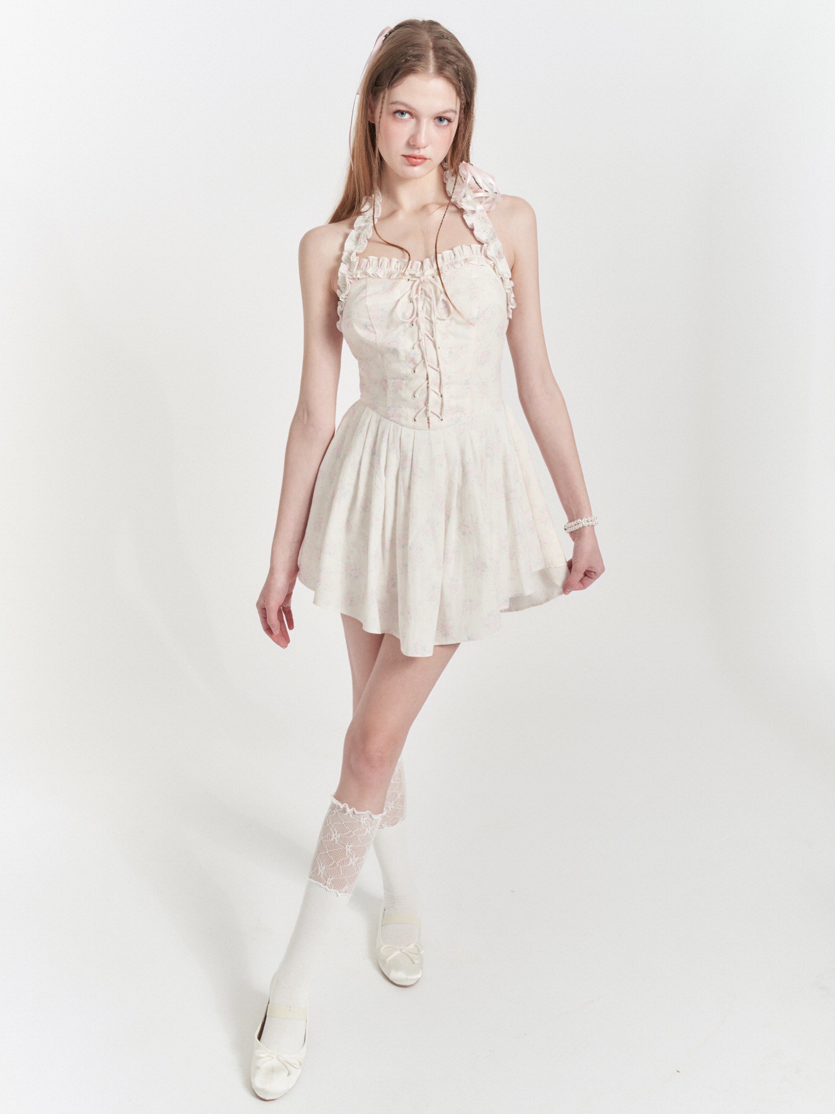 Floral Halter Neck Backless Sling Dress