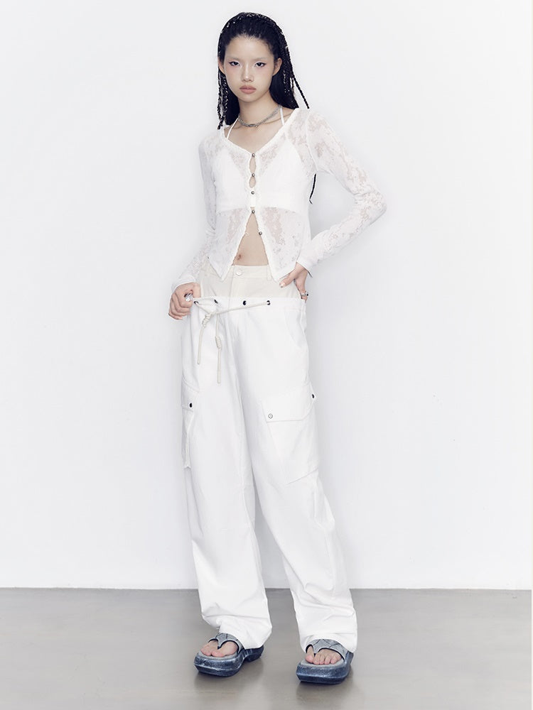 중공 루즈 레이스 니트 가디건 & 브라탑