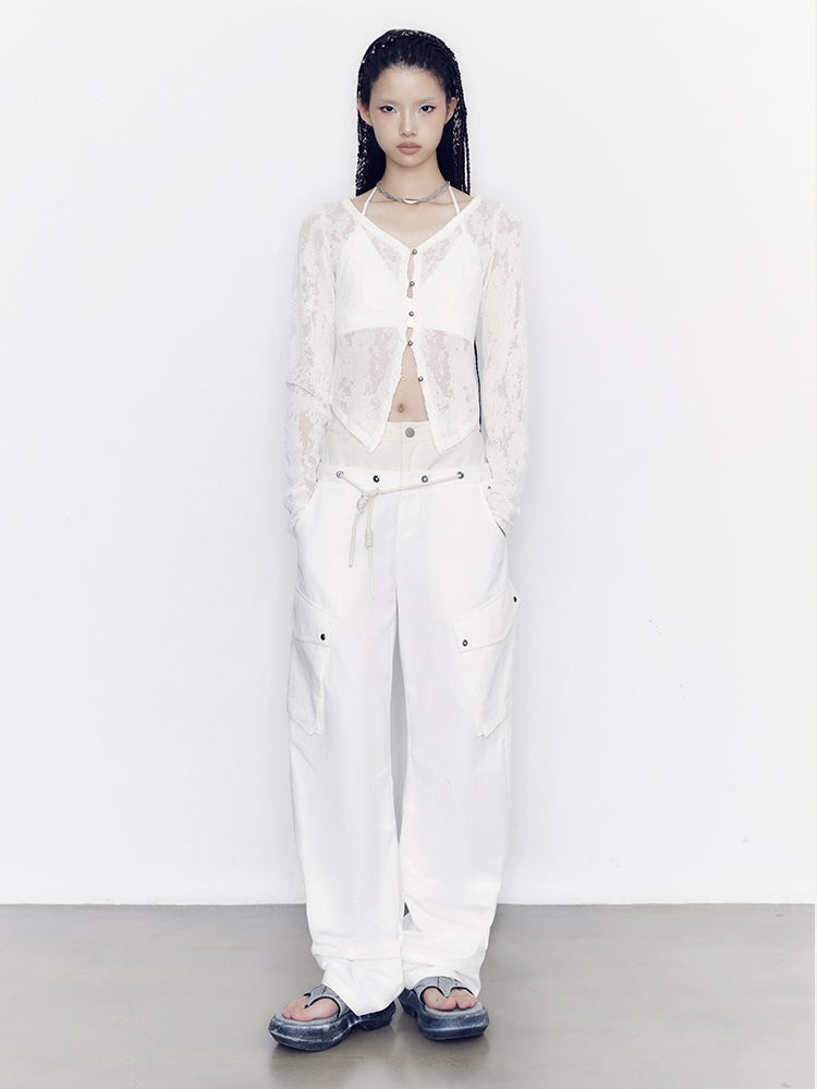 중공 루즈 레이스 니트 가디건 & 브라탑