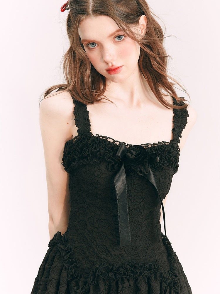 Wildrose Fleur tridimensionnelle petite robe noire