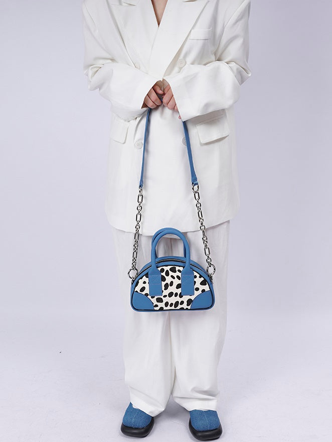 소 패턴 가죽 미니 메신저 백