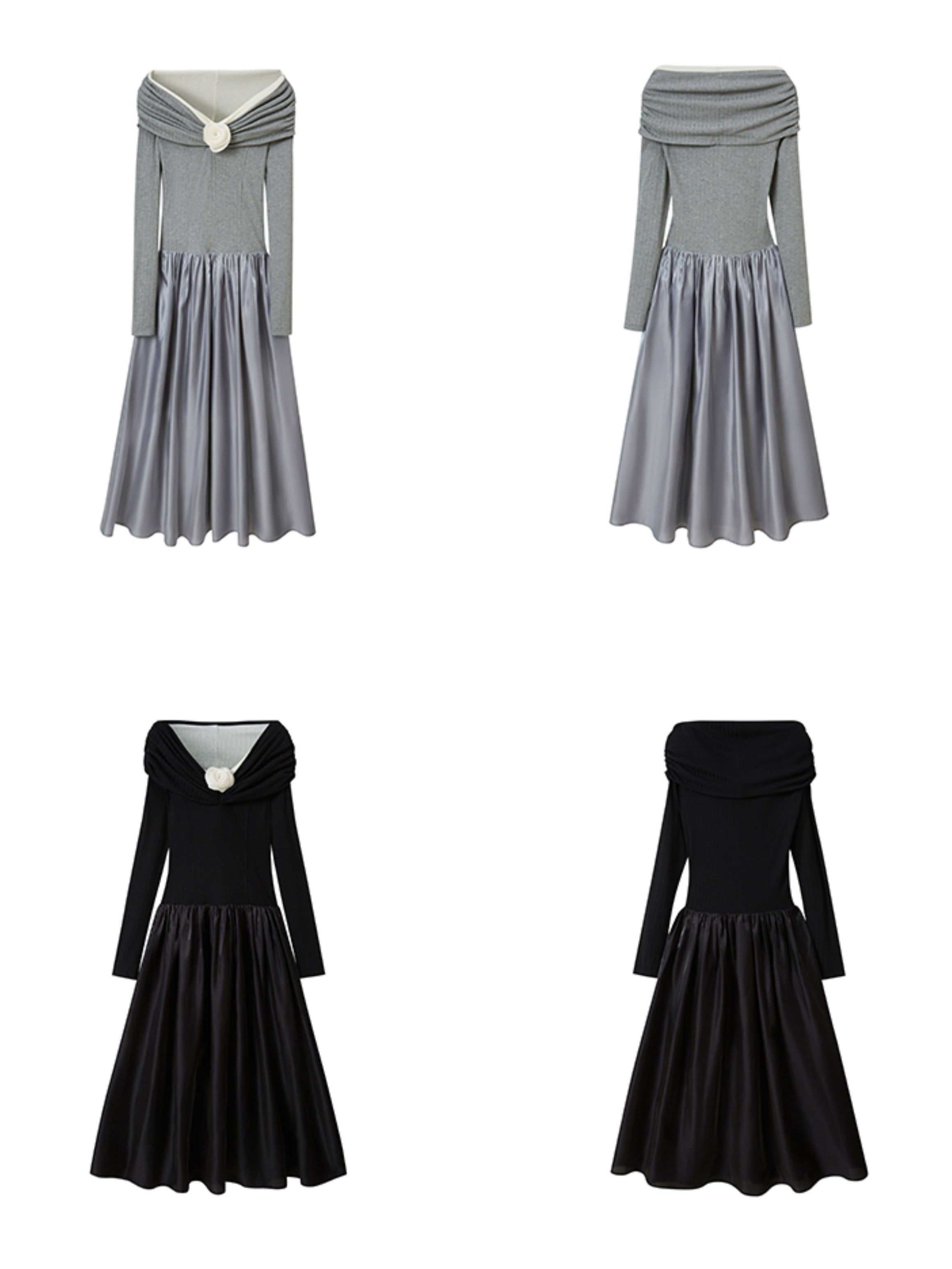 Elegant Off-shoulder Three-dimensional Rose Splicing Dress