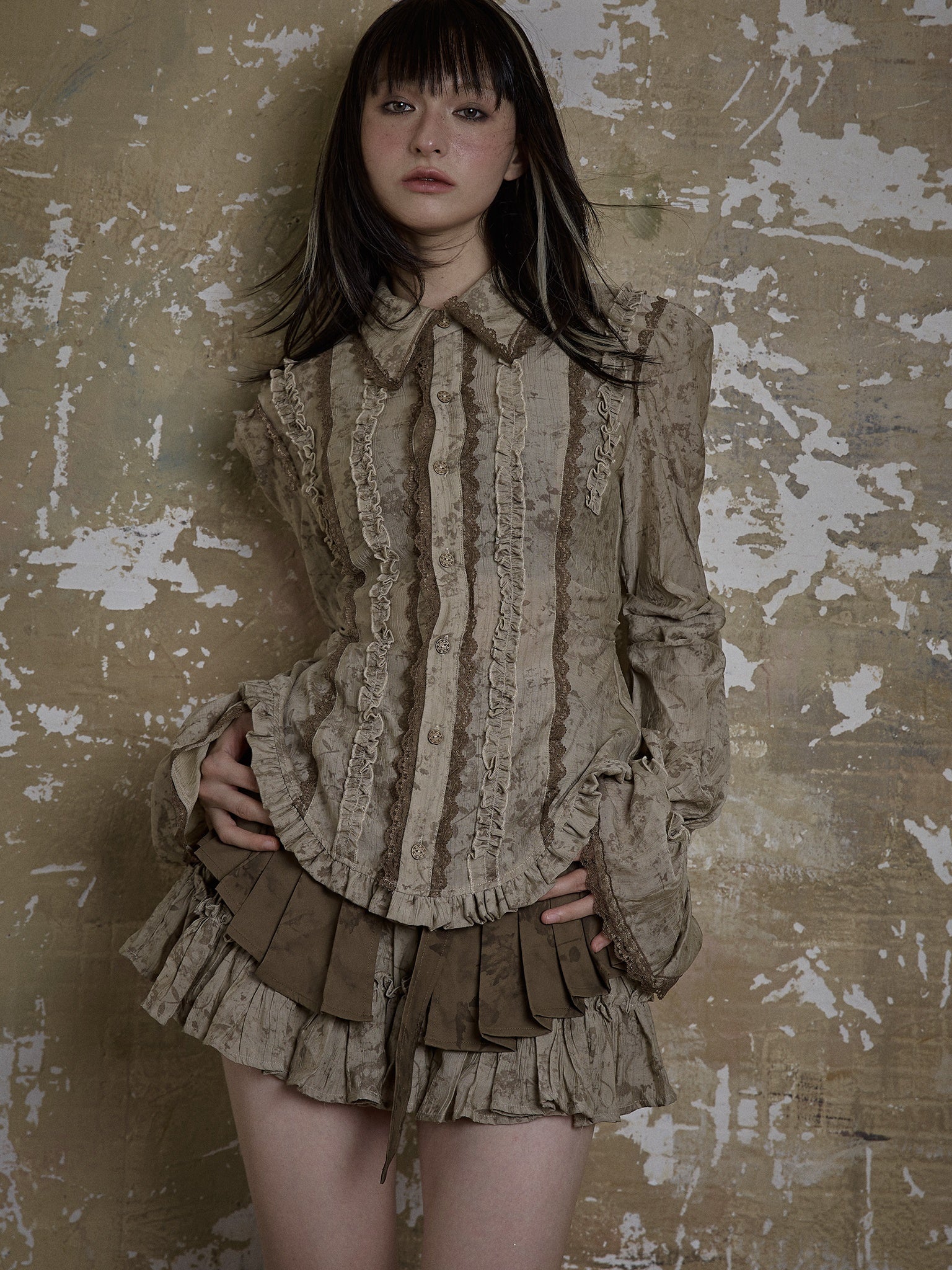 Lace Frill Stitch Romantic Shirt