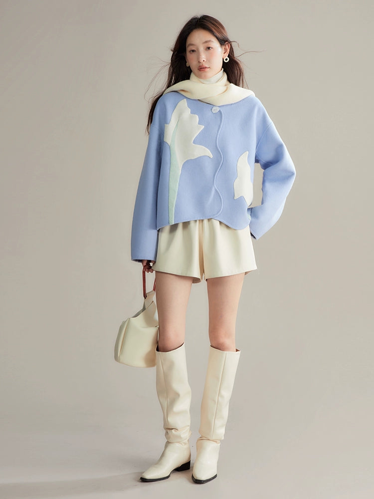 Flower Splicing Curve Cut Double-sided Short Jacket