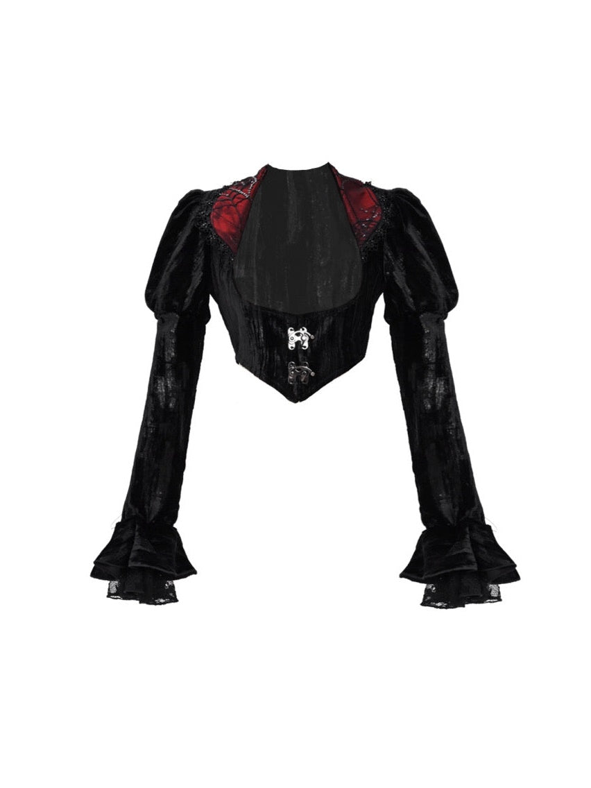 Gothic Velvet Spinnweb Court Strickjacke Top