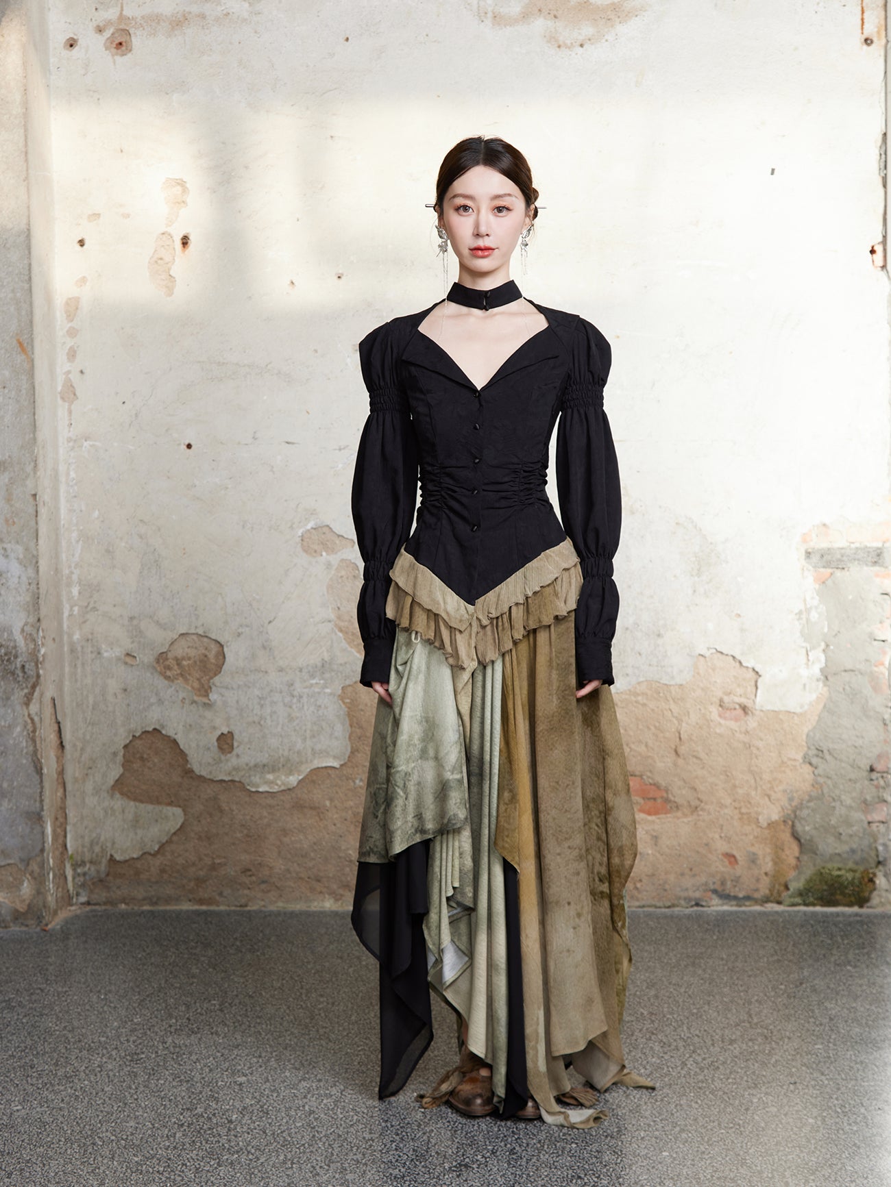 V-Neck Palace 스타일 퍼프 슬리브 상단