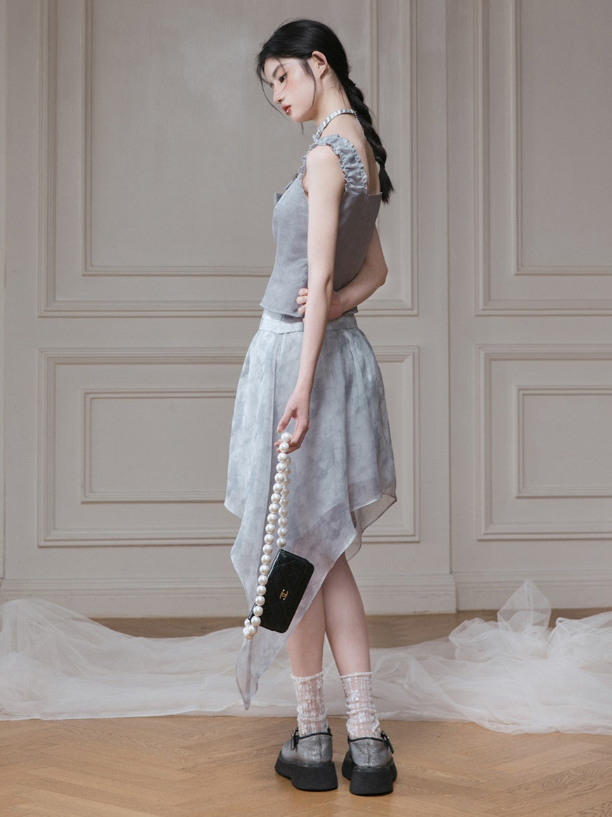 Moran Ribbon Sleeveless Top & Irregular Hem Skirt Set-up