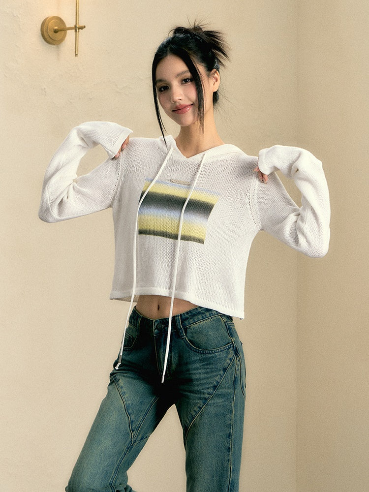 Gradient Print Loose Hooded Sweater