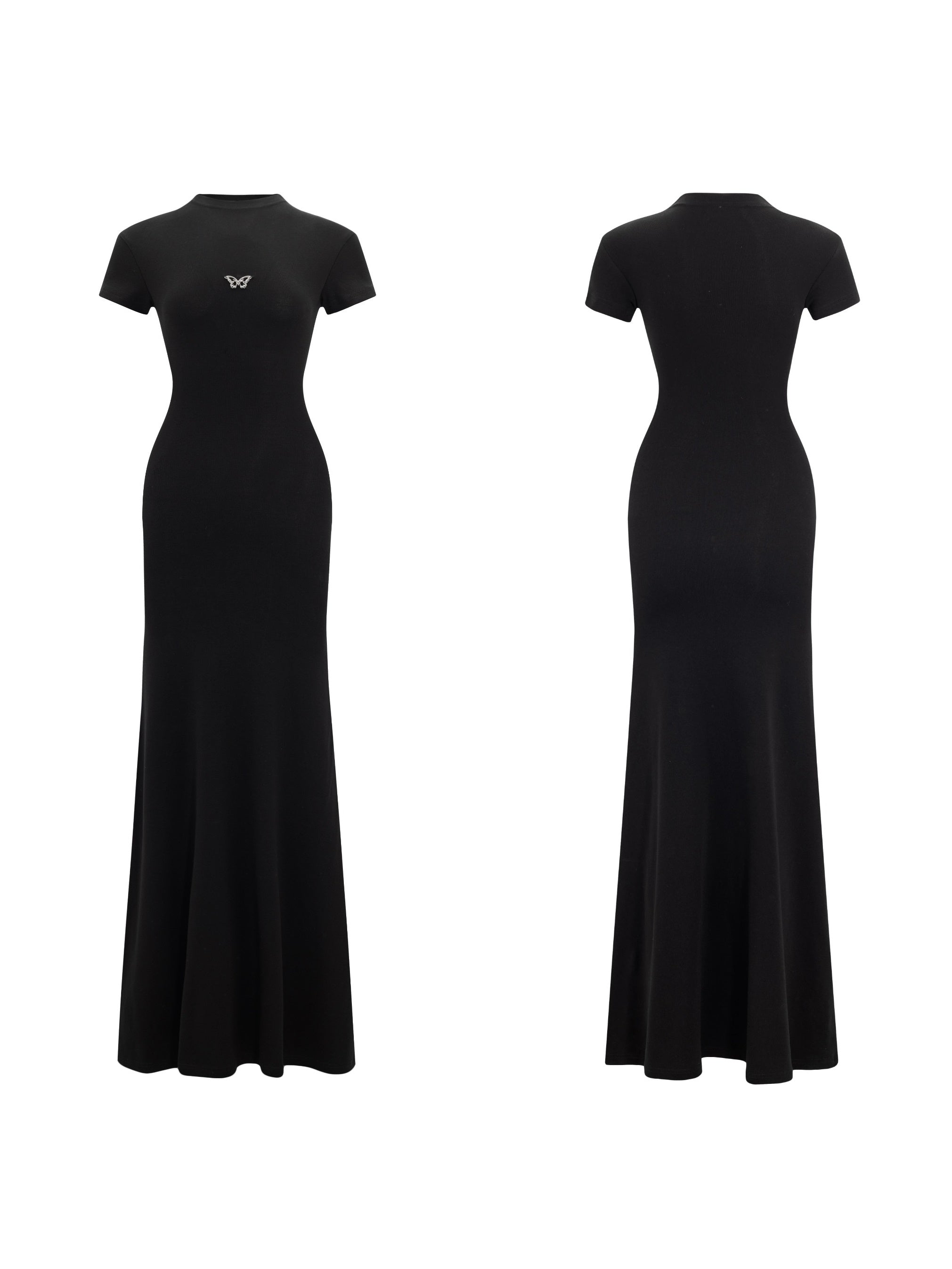 Bottle-neck Short-sleeved Slim Long Dress