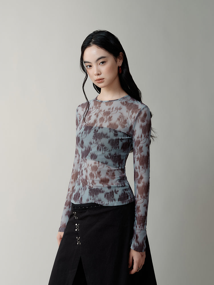 Digital Rose Printed Mesh T-shirt