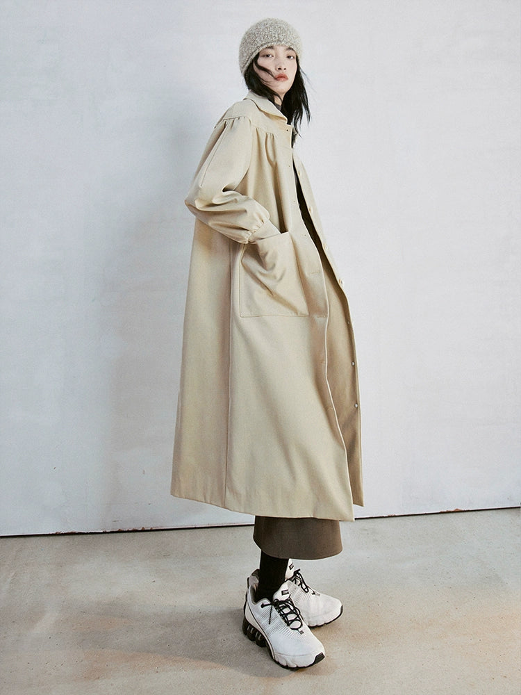 Dropped Shoulder Gather Convertible Collar Coat