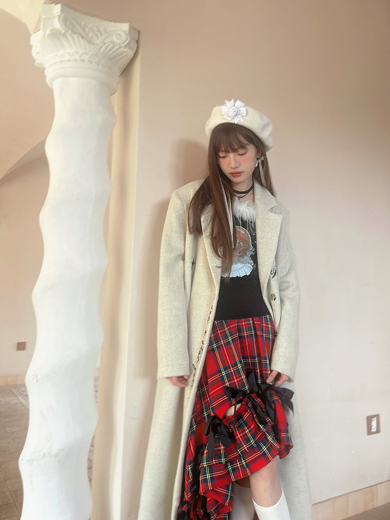 자수 퀼트 긴 체스터 코트