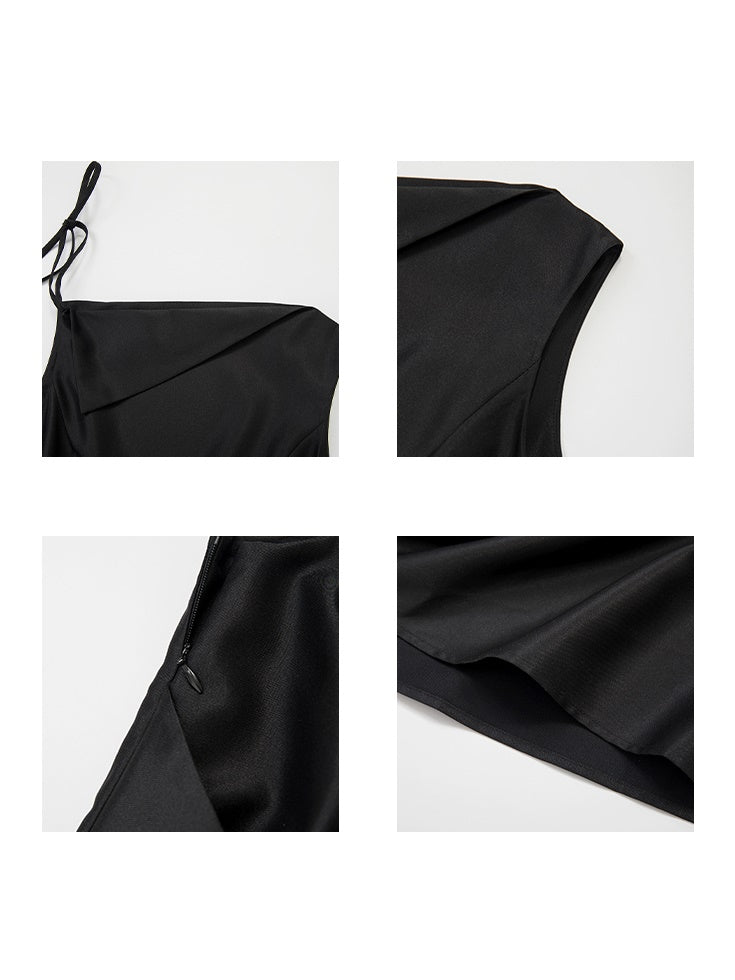 비대칭 디자인 허리 모양 소매 드레스