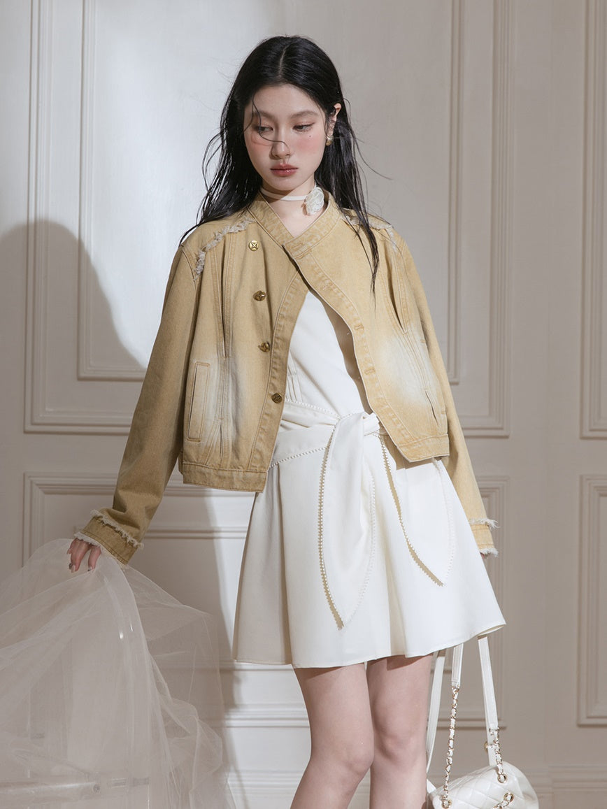 Mao Collar Fringe Short Jacket