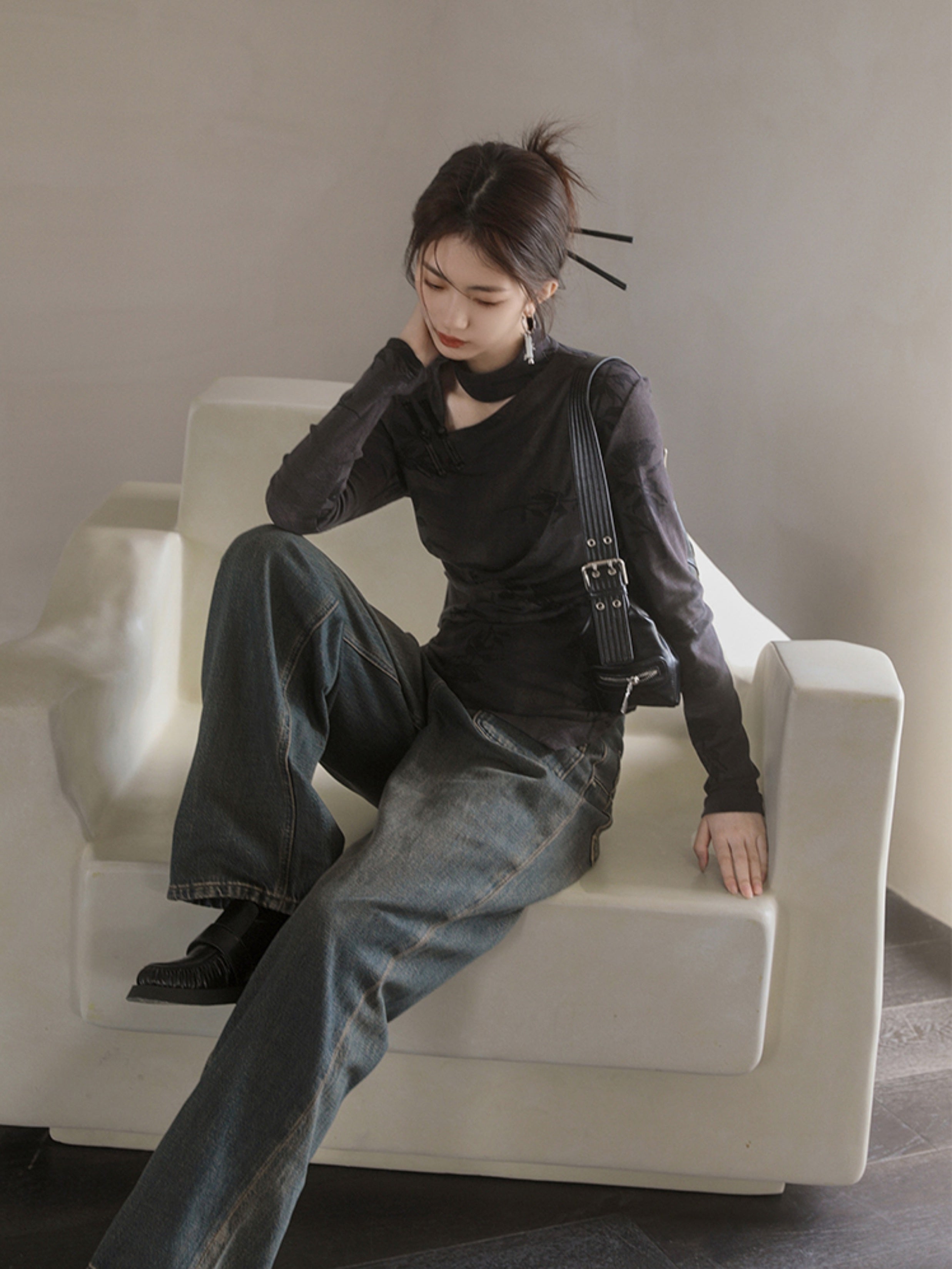 복고풍 고민 틈새 디자인 청바지