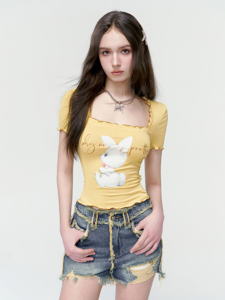 Mellow Square-neck Slim Cropped T-shirt