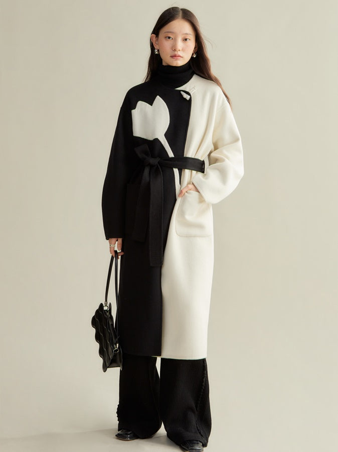 Tulip Contrast Color Stitching Double-sided Coat