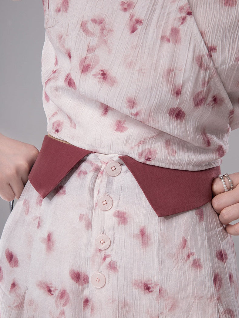 FloralPrint Cross Top & Folded Casual Pants Set-up