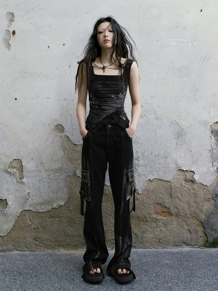 Punk Butterfly Mesh Suspenders Top