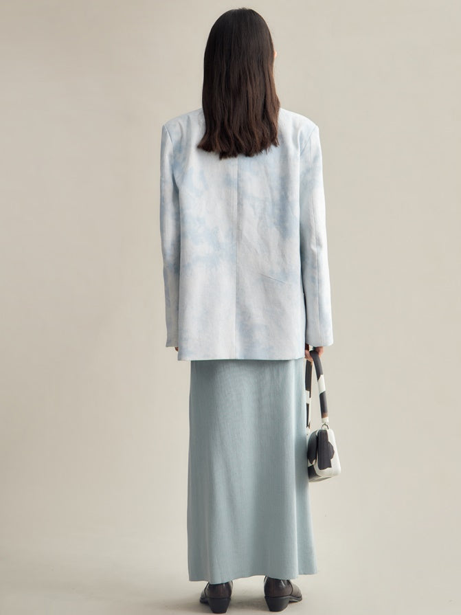 Faded Marble Design Loose Denim Jacket