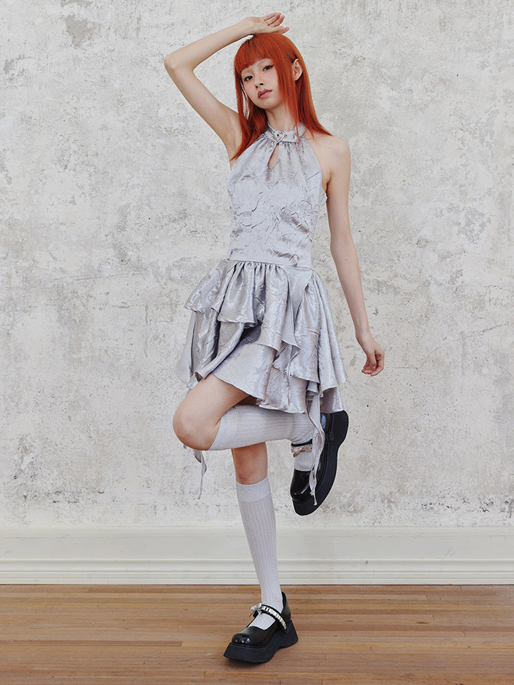 Shiny Glitter Halter Neck Dress