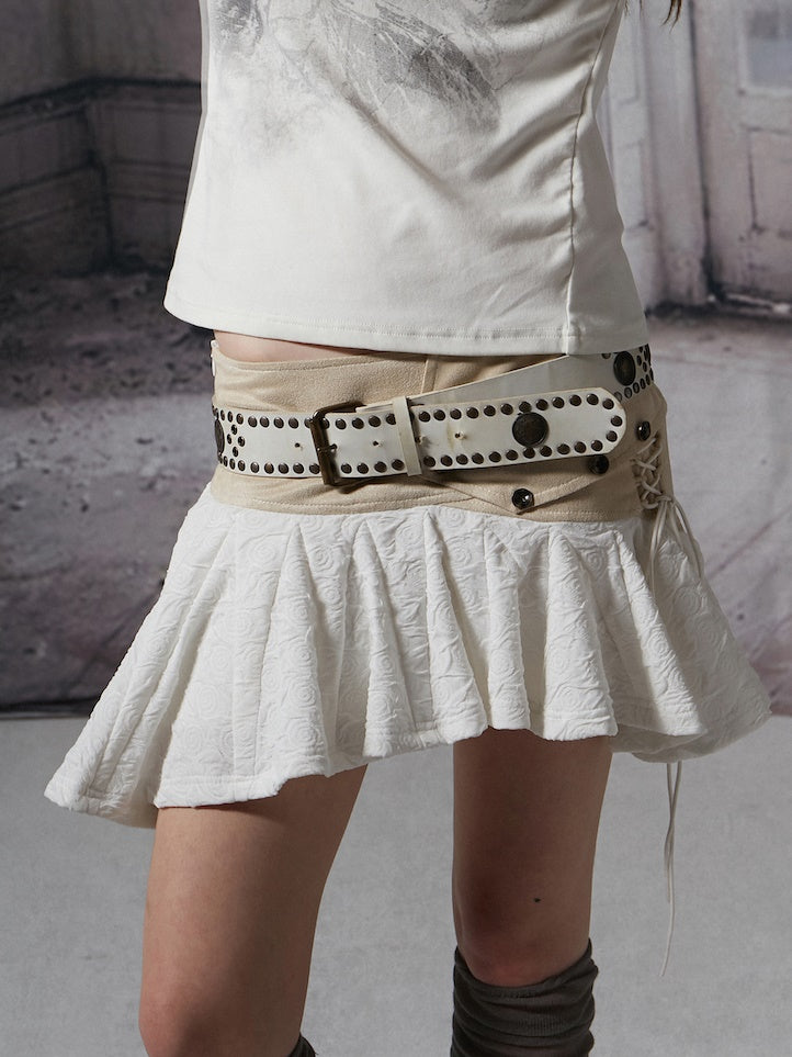 Lace Mélanger les plies mignons Mini-skirt