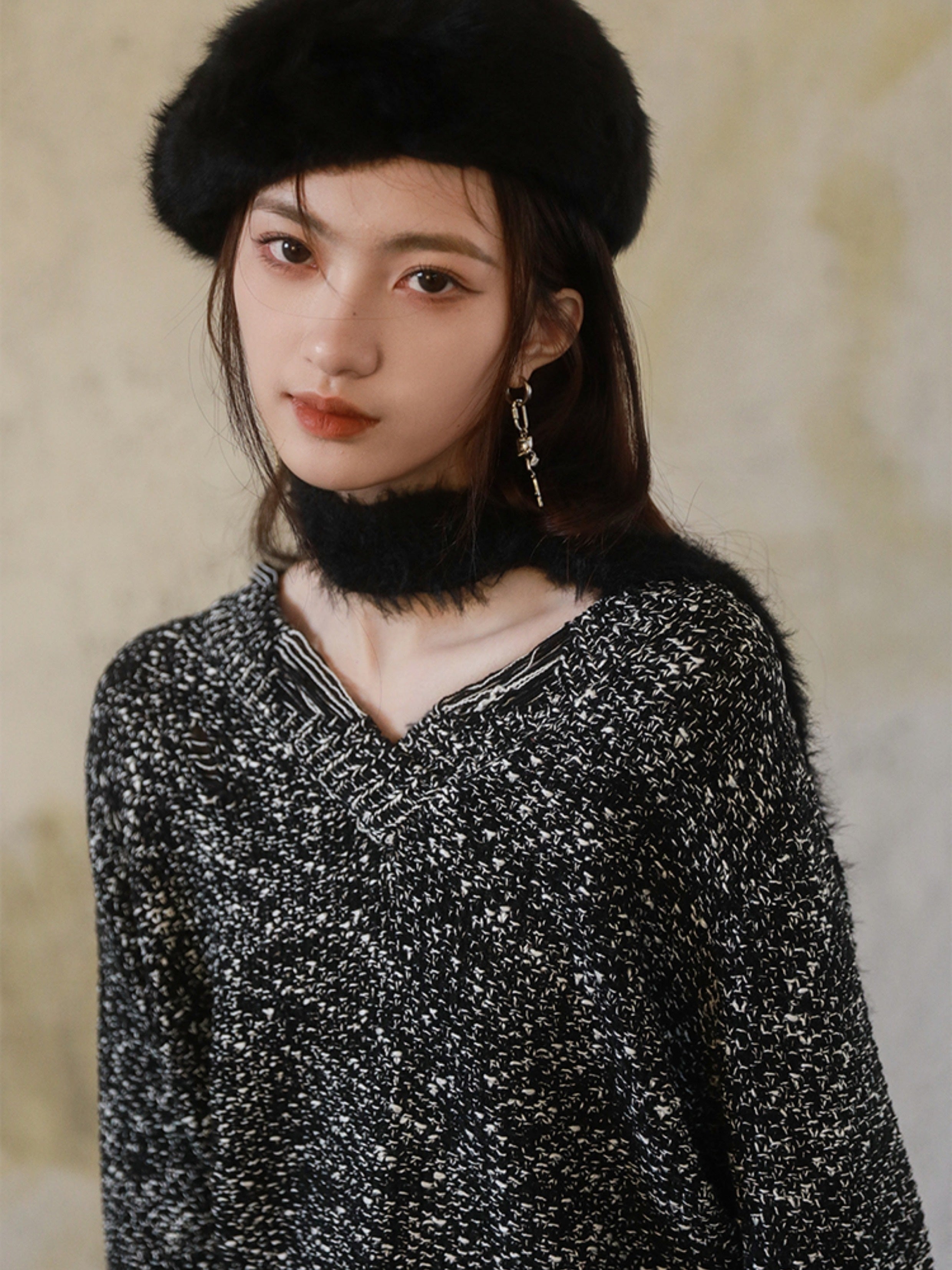 Wanderer Stil Distressed Hole V-Neck Pullover