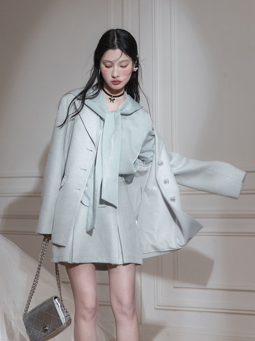 Loose Tailored Jacket & Box Pleated Skirt Set-up