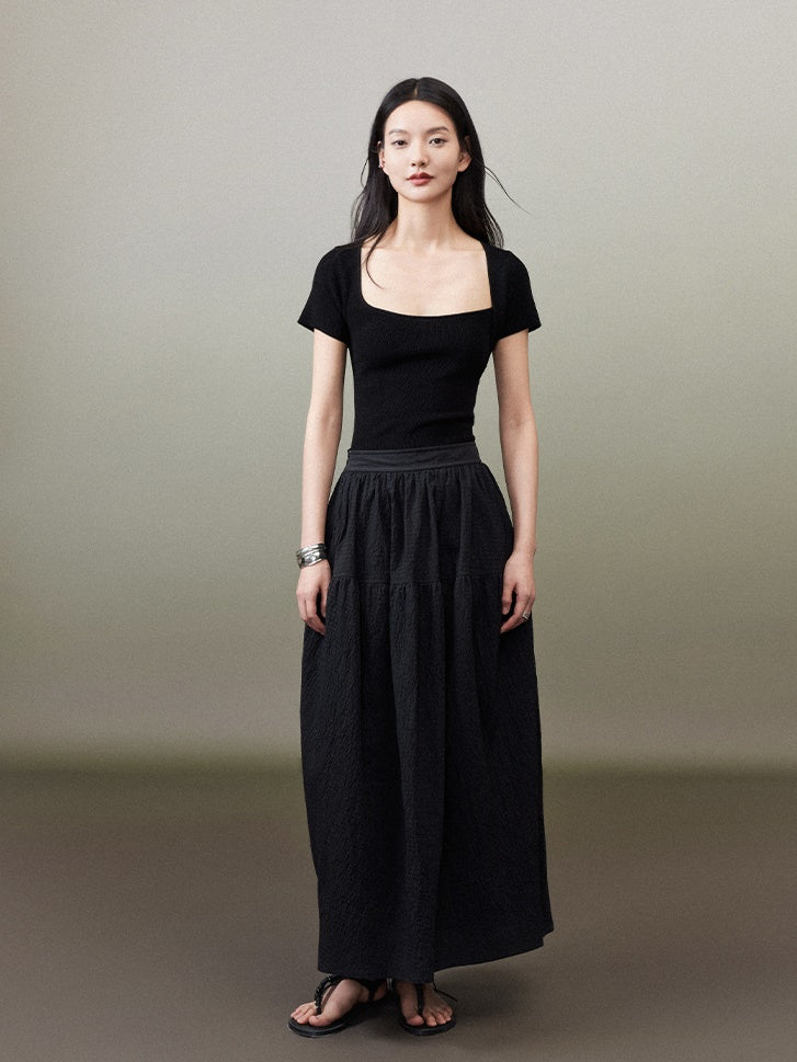 Irregular Square Collar Basic Cutsew