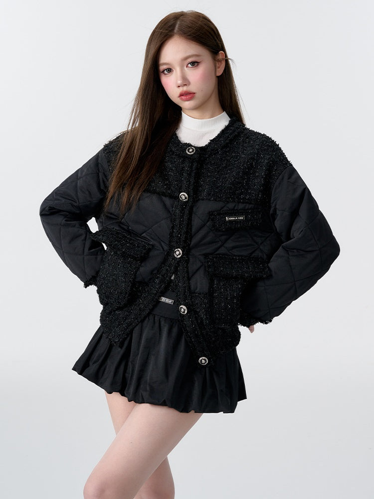 Fur Edge Quilted Collarless Jacket