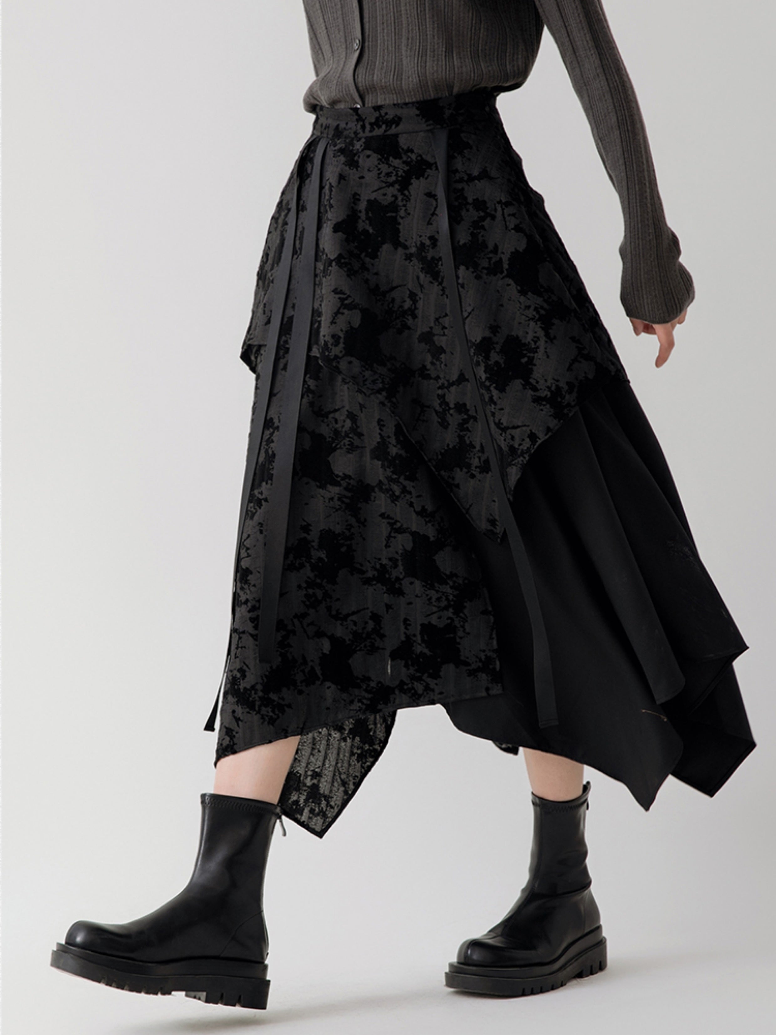 Chinese Style Flare Sleeve Jacket & Asymmetrical Skirt