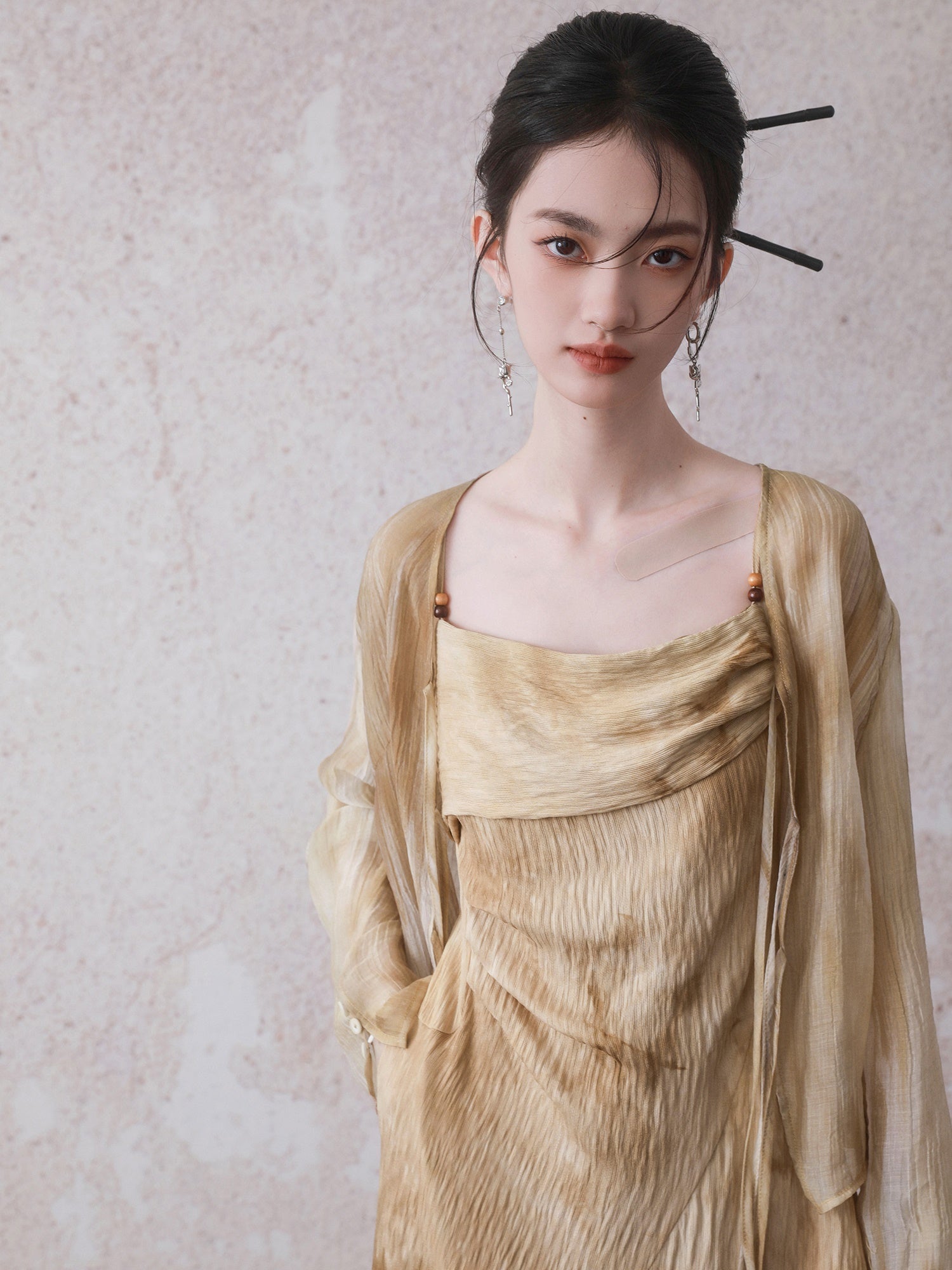 Tie-dye Washer Suspender Long Dress & Shirt Cardigan