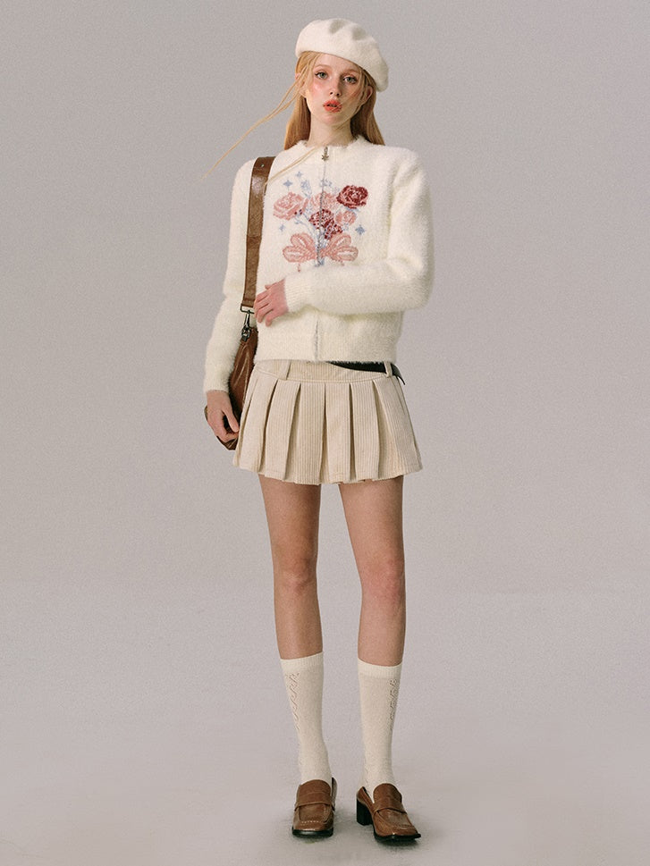 Jacquard Rose Bow Blipper Tripted Cardigan