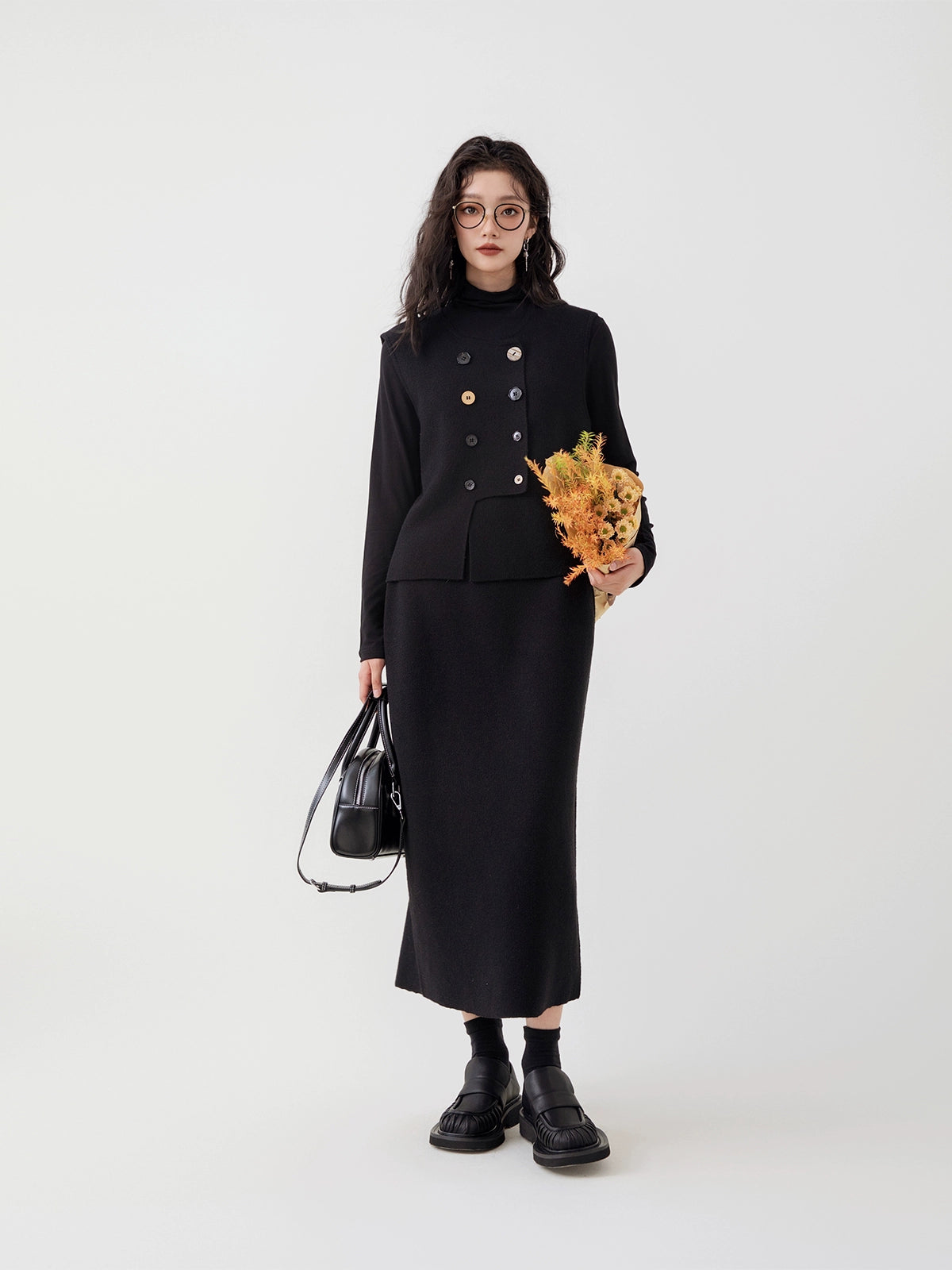 Unregelmäßige Designweste & Rock & halbhoher Halshemd