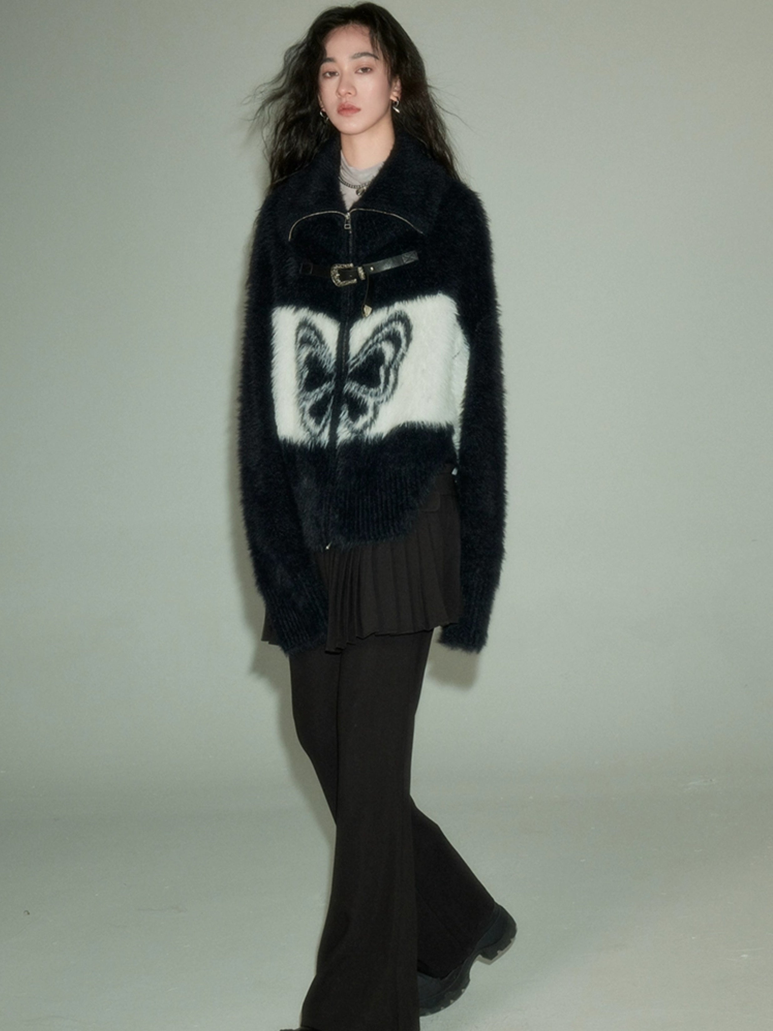 Schmetterlingsmuster Imitation Nerzgestrickte Strickjacke