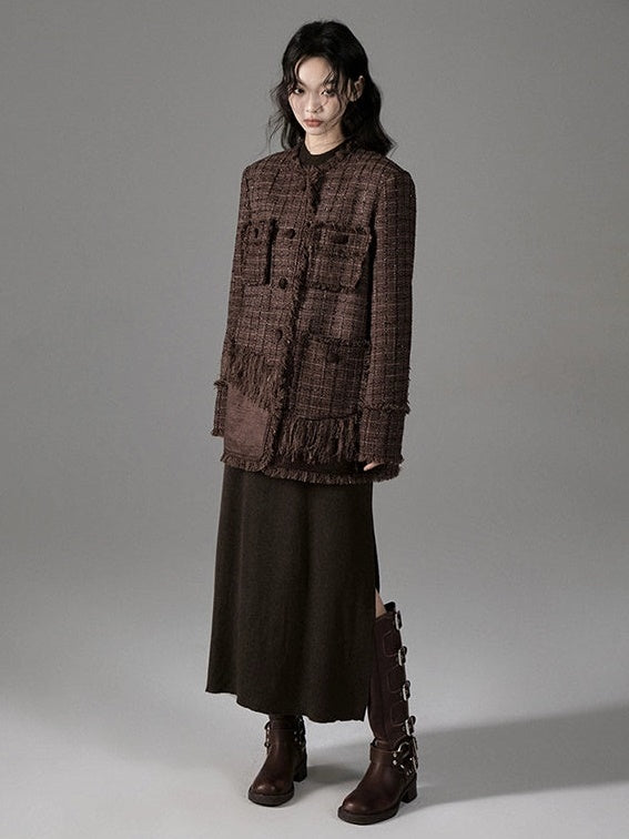 Tweed Loose Tassel Short Coat